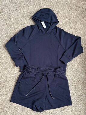 Navy Crop Hoodie and Shorts Matching Set